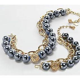 NEW AUTHENTIC COACH MJI MULTI PEARL CHAIN NECKLACE BRACELET EARRING SET
