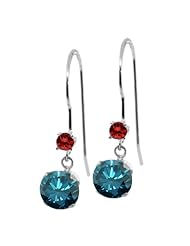 1.23 Ct Round Blue Diamond Cognac Red Diamond 14K White Gold Earrings