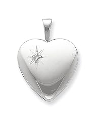 Genuine .925 Sterling Silver & Diamond 16mm Polished Heart Locket. 100% Satisfaction Guaranteed.