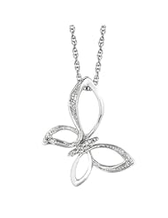 .925 Sterling Silver & Diamond Butterfly Charm Pendant Necklace 18" 0.04ct