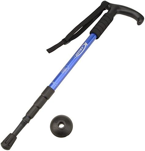 Blue Aluminum Alloy T-shape Handle Retractable Alpenstock Hiking Stick EM#01