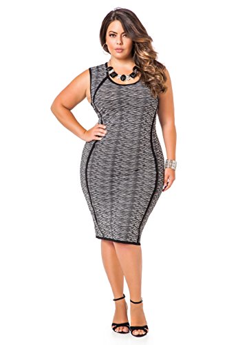 Ashley Stewart Women's Plus Size Piped Speckled Knit Dress - Size: 14/16, Color: Double Cream