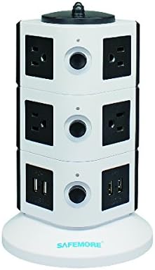 Smart 10-Outlet &amp; 4-USB Output Surge Protection Tower Power Strip