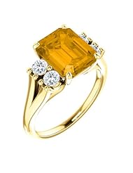 14K Yellow Gold 10.00x8.00mm Emerald Cut Citrine and Diamond Ring -- LIFETIME WARRANTY