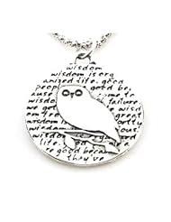 Kevin N Anna Studio California Sterling Silver Pendant Necklace with Round Etched OWL Pendant Celebrates WISDOM
