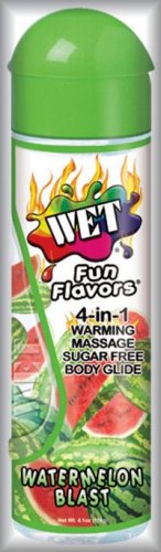 Wet Fun Flavors Sugar Free Warming Massage Lotion and Body Glide Personal Lubricant 4.1 oz Bottle Watermelon Blast Flavor