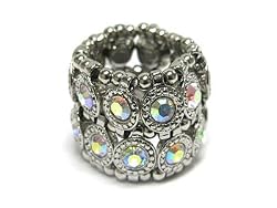 Two Row Colorful Aurora Borealis Crystal Thick Stretch Ring