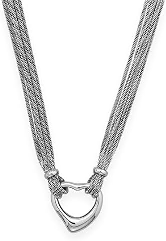 Multistrand Stainless Steel Mesh Necklace with Polished Open Heart 17" + 2" extension 6 strand 304 stainless steel mesh chain necklace with a 30mm polished open heart. The necklace has a lobster clasp closure.