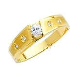 14K Yellow Gold Round-cut CZ Cubic Ziconia Wedding Band Ring for Men