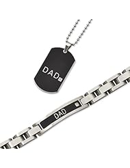 Stainless Steel Black-plated 8.75in Dad Bracelet & 24in Dad Necklace Set