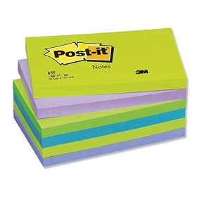 Post-it Colour Notes Pad of 100 Sheets 76x127mm Cool Neon Rainbow Ref 655MT [Pack of 6]