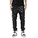 Pizoff Unisex Solid Black Red Leather Casual Pants With Elastic Waist