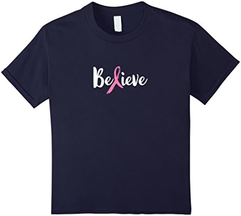 Kids Believe Pink Ribbon Breast Cancer Awareness Survivor T-Shirt 6 Navy