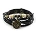 JEWELRIESHOP Genuine Leather Bracelet for Men Constellation Braided Rope Bracelet Multilayer Adjustable Bangle Wrist Cuff Wristband Birthday Gift (Leo - Black Leather)