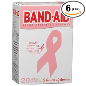 Band-Aid Brand Adhesive Bandages, Breast Cancer Awareness Bandages, 20-Count Sterile Bandages (Pack of 6)
