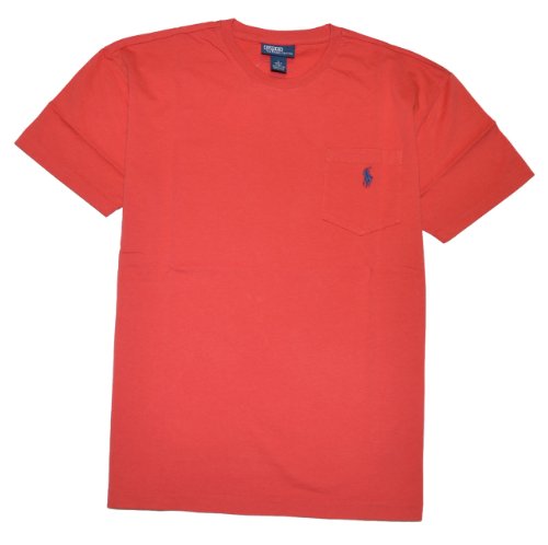 Polo Ralph Lauren Men Crewneck Front Pocket Pony Logo T-shirt (L, Red)