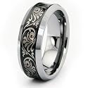 Black Concave Tungsten Carbide Laser Engraved Wedding Band Ring