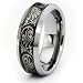 Black Concave Tungsten Carbide Laser Engraved Wedding Band Ring