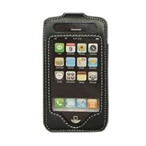 Black leather Case with Pull Tab and Bell Clip Design For Apple iPhone G1 G2 3G 3Gs 3G S