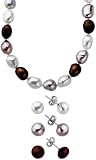 Sterling Silver Freshwater Mix Pearl Necklace and Stud Earrings Set, 18