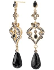 Tivolia Collection 14K Yellow Gold Black Onyx Briolette and Cognac Diamond Dangle Earrings