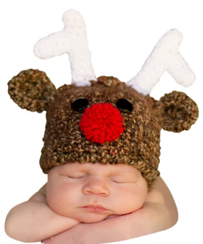 Melondipity Boy or Girl Handmade Reindeer Beanie Baby Hat -Christmas Holiday Cap