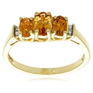 Buy 10k Yellow Gold November Birthstone 3-Stone Citrine Ring w  Diamond Accent, Size 7 by Amazon.com Collection