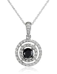 White-Gold Black and White Diamond Round Pendant Necklace (1cttw, G-H Color, I2-I3 Clarity), 17"