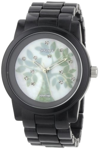 Sprout Women's ST5025MPBK Diamond Accented Eco-Friendly Black Corn Resin Bracelet Watch