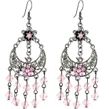 Silver Toned Pink BLOSSOM Chandelier Earrings