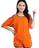 【TPGROWIN】 マタニティ ウェア 授乳服 トップス パンツ セット 肩出し 授乳口付き カジュアル 授乳 楽ちん ゆったり (M, オレンジ)