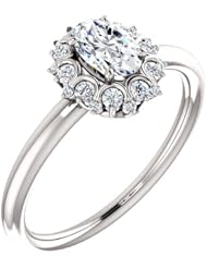 18K White Gold Oval Cut Diamond Flower Inspired Ring -- LIFETIME WARRANTY