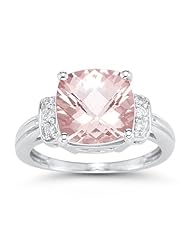 0.09 Cts Diamond & 3.66 Cts Morganite Ring in 14K White Gold