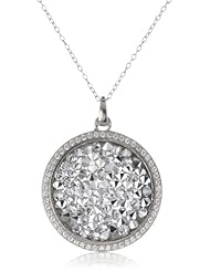 Sterling Silver Genuine Swarovski Elements Crystal Rock and Cubic Zirconia Border Pendant Necklace, 18"