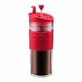 Bodum Double-Wall 16-Ounce Thermal Plastic Travel Coffee and Tea Press with Bonus Tumbler Lid (Red)
