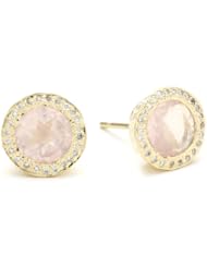 Dyanne Belle "Candy Earrings Collection" 14k Gold Rose Quartz with Pave Diamonds Stud Earrings