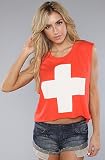 Wildfox The Lifeguard Cropped Muscle Tank in Red,Tops (Sleeveless) for Women, Medium,Red