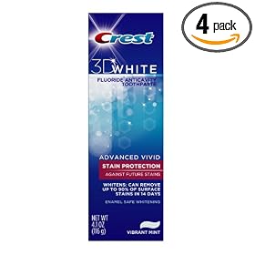 Crest 3D White Advanced  Vivid Fluoride Toothpaste, Vibrant Mint, 4.1-Ounce Tubes (Pack of 4)
