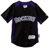 MLB Boys' Colorado Rockies Short Sleeve Authentic Button Front Cool Base Batting Practice Jersey (Black/Purple, Large)