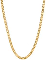 14K 26" Yellow Gold 3.9mm Polish Diamond Cut Square Franco Chain With Pear Shape Clasp