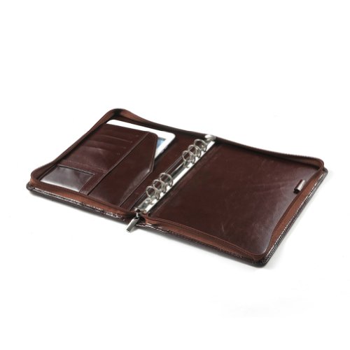 Deluxe Brown Leather 6-Ring Organizer Binder with iPad mini 3 / iPad mini 2 / iPad mini Pocket