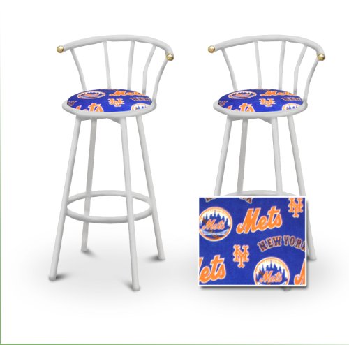 2 New York Mets MLB Soft Fleece Baseball Custom White Barstools with Backrest Set