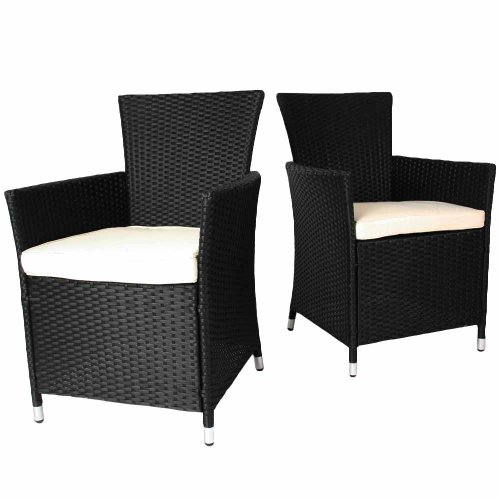 1 Miadomodo Rtst03 2schwarz Polyrattan Stuhle Inkl Sitzkissen 2er Set Gunstig Gartenmobel Set