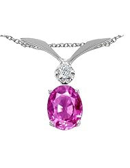 Tommaso Design (tm) Created Pink Sapphire Oval 8x6mm and Genuine Diamond Pendant in 14 kt White Gold