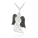 Sterling Silver Black Diamond Accent Filigree Angel And Baby Pendant