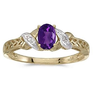 10k Yellow Gold Oval Amethyst And Diamond Ring