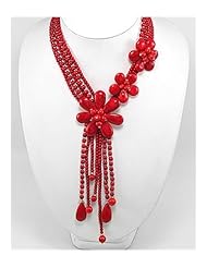 Flower Semi GemStone Beads Necklace In 92.5 Sterling Silver