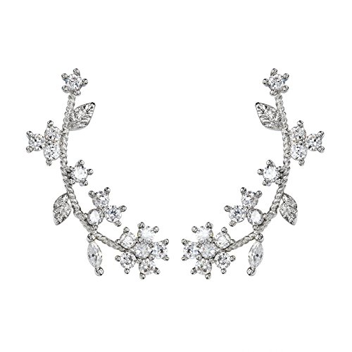 OKAJEWELRY 925 Sterling Silver Post Cubic Zircon Flower Ear Sweep Wrap Cuff Earrings