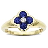 10k Yellow Gold Sapphire Floral Ring w/ Diamond Accent, Size 7