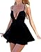 Moxeay® U-Neck Sleeveless Slim Waist Mid-Thigh One Piece Dress (L, Black)